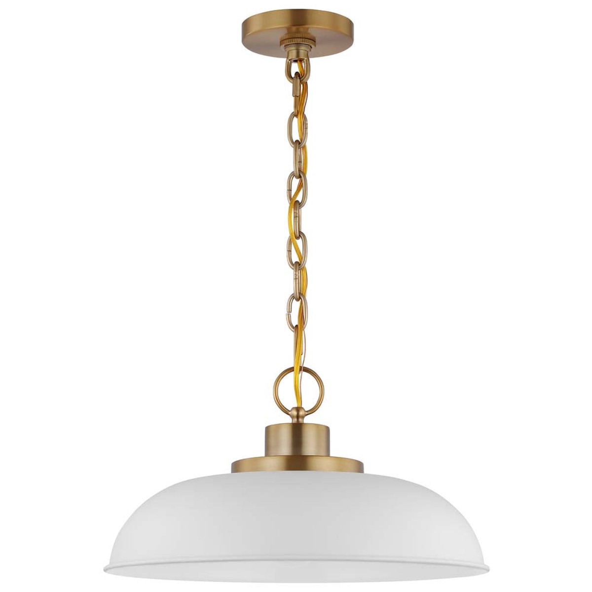 Colony 1-Light Small Pendant Matte White with Burnished Brass