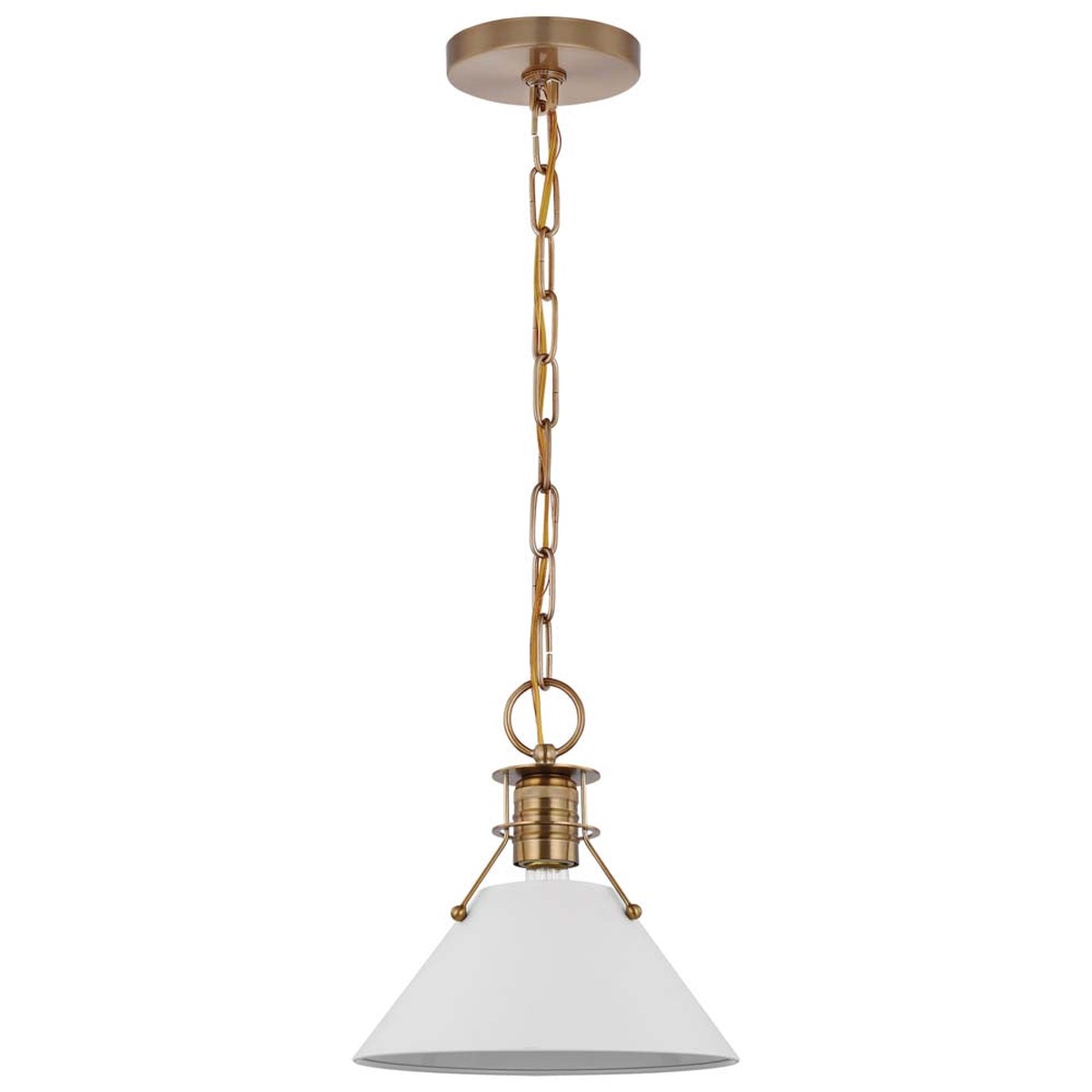 Outpost 1-Light Large Pendant Matte White with Burnished Brass