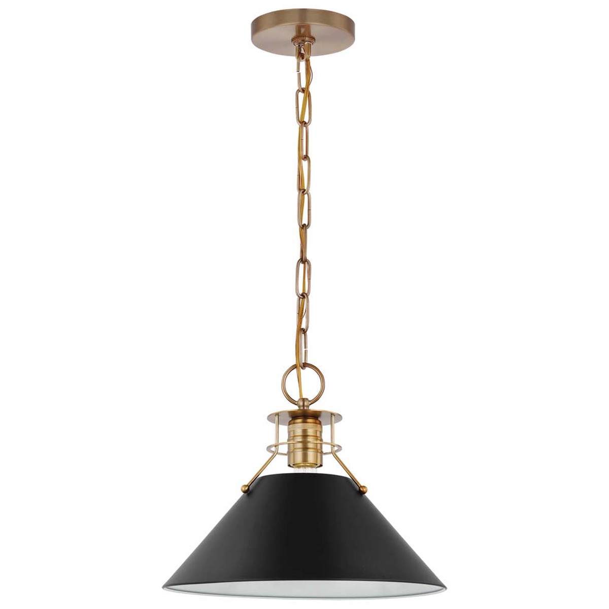 Outpost 1-Light Medium Pendant Matte Black with Burnished Brass