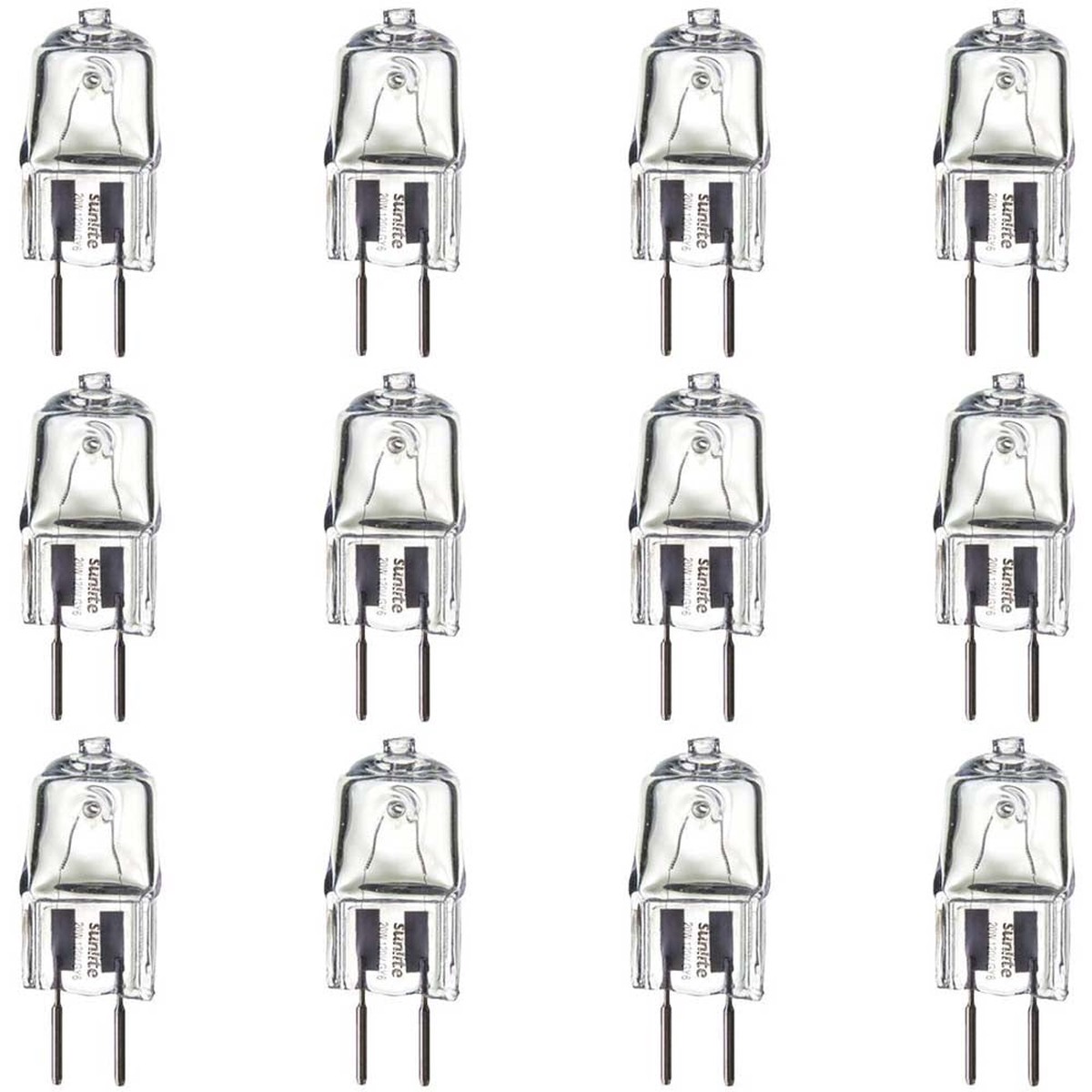12PK - SUNLITE 20w 120v Single Ended T3.5 GY6.35 Bi-Pin Base 3200K Halogen Lamp