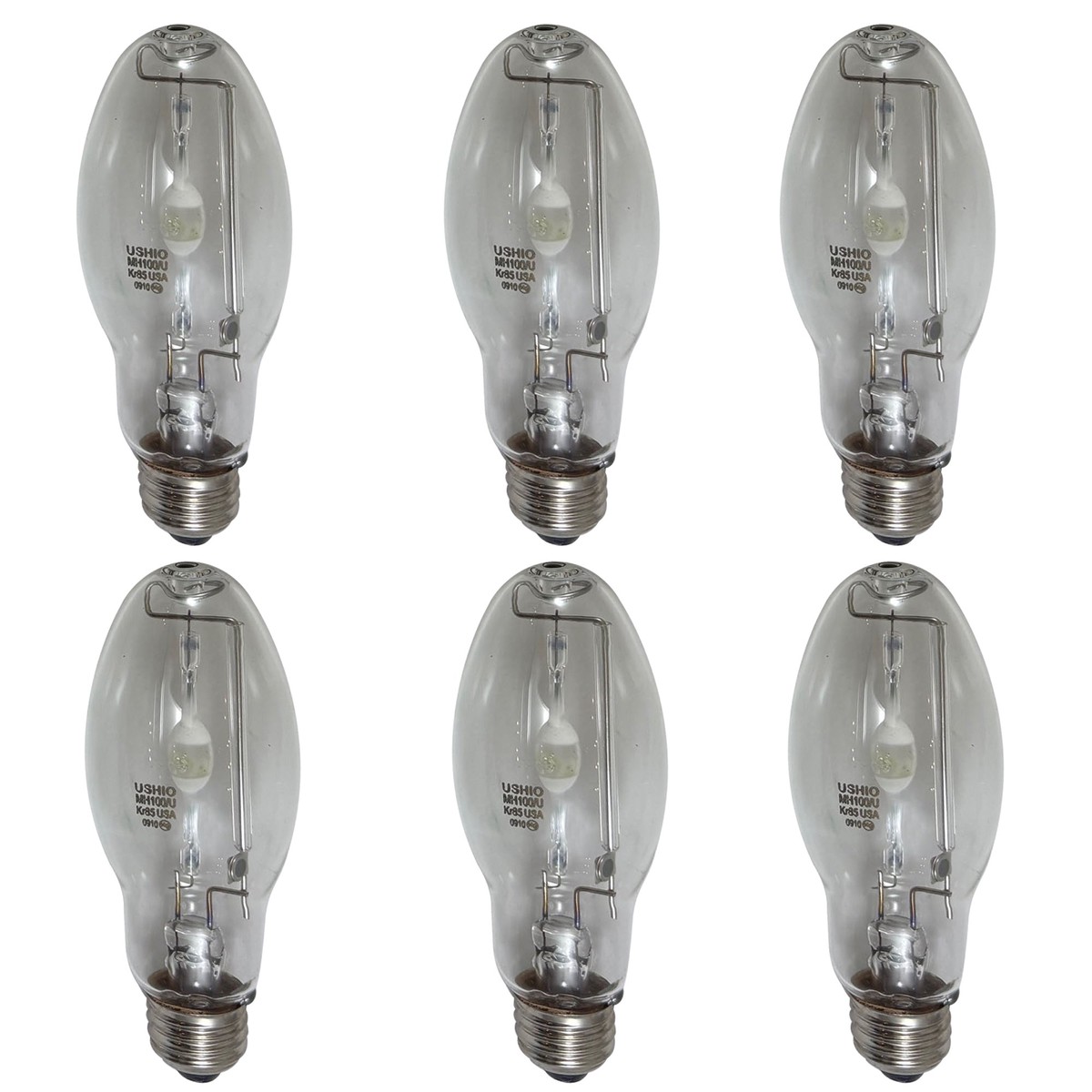 6PK - USHIO MH100/U/MED/40/PS 100w 4000K E26 Base PulseStart Metal Halide Bulb