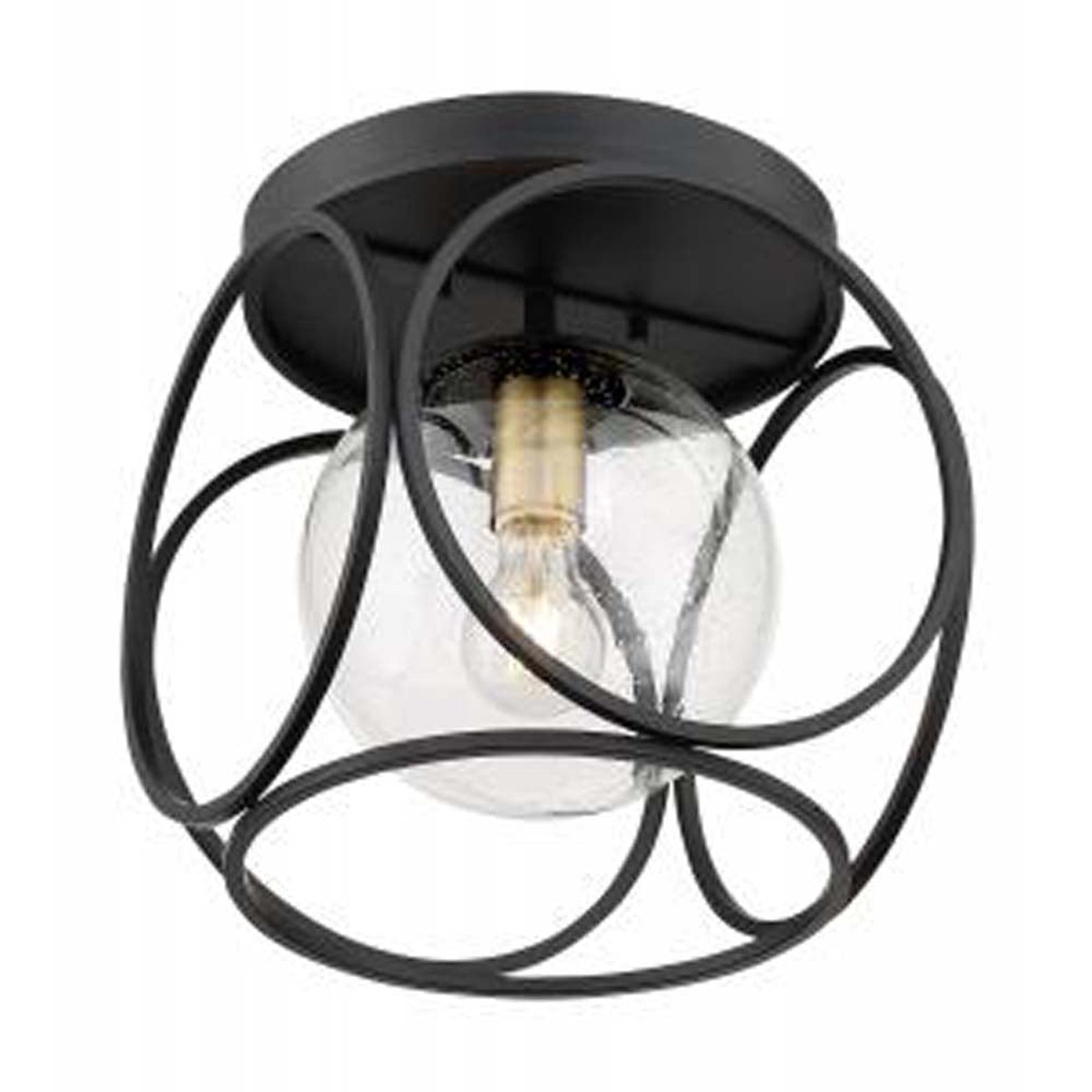 Nuvo Aurora 1-Light Flush Mount w/ Seeded Glass Black in Vintage Brass Finish
