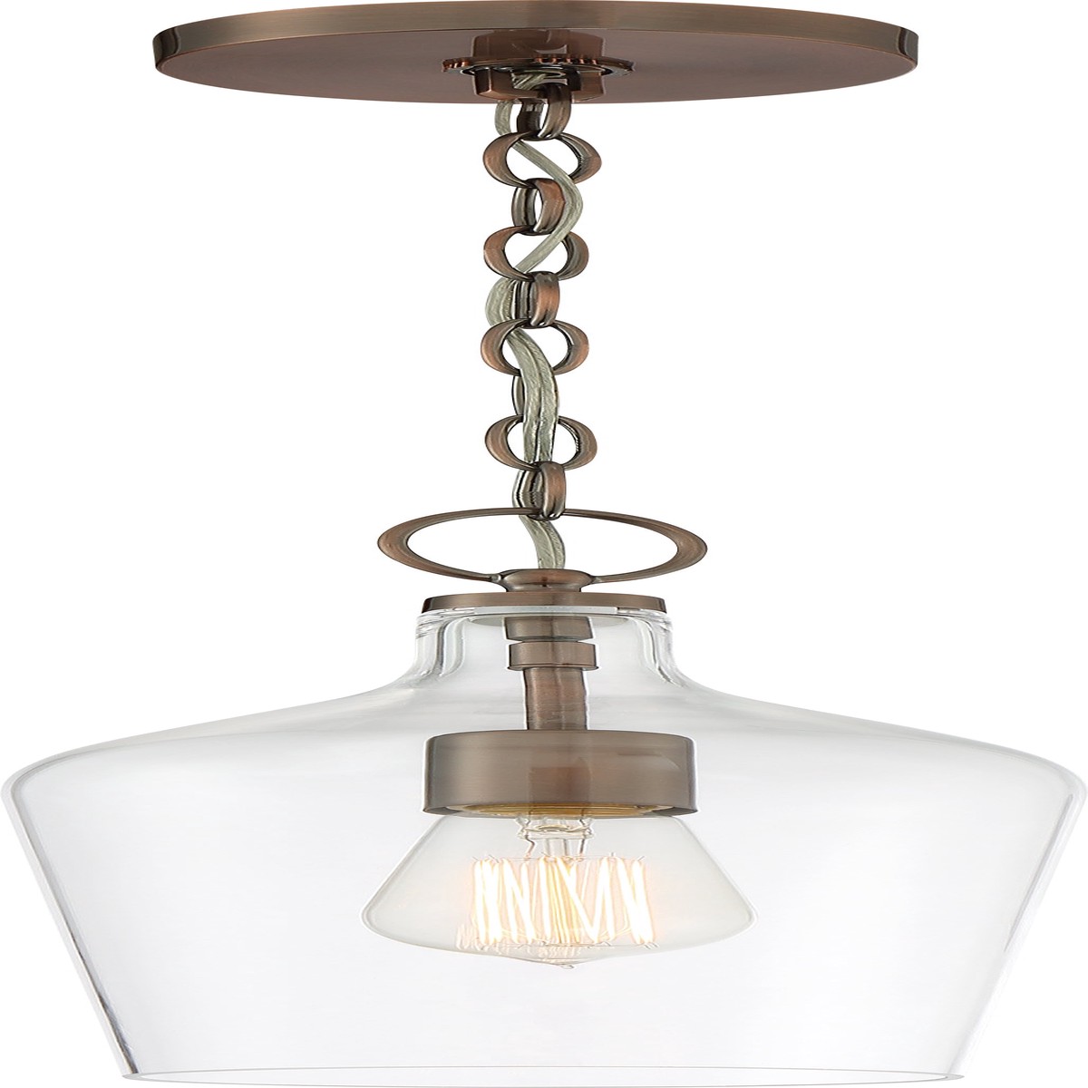 Nuvo 100W A19 Hartley Pendants 1-Light 120v Antique Copper & Clear Shade