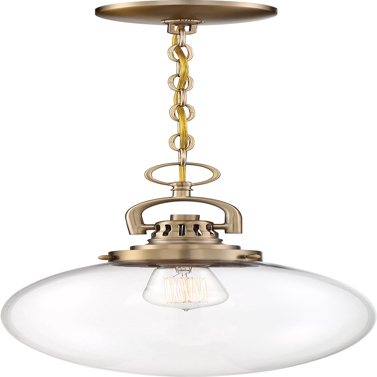Nuvo 100W A19 Skyloft Pendants 1-Light 120v Burnished Brass & Clear Shade