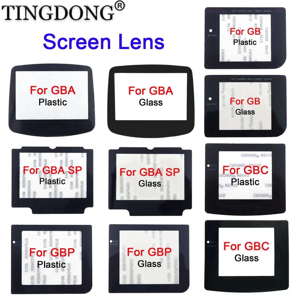 1-10pcs Plastic Glass Screen Lens For GB GBA SP GBC GBP GBA Lens Cover Protector W/ Adhensive